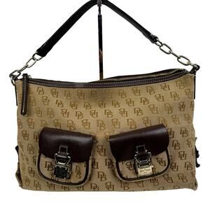 Dooney & Bourke Monogram Logo Double Pockets Canvas Leather Satchel Bag